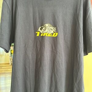 Black Tee with Bold Yellow Design black and white kitty